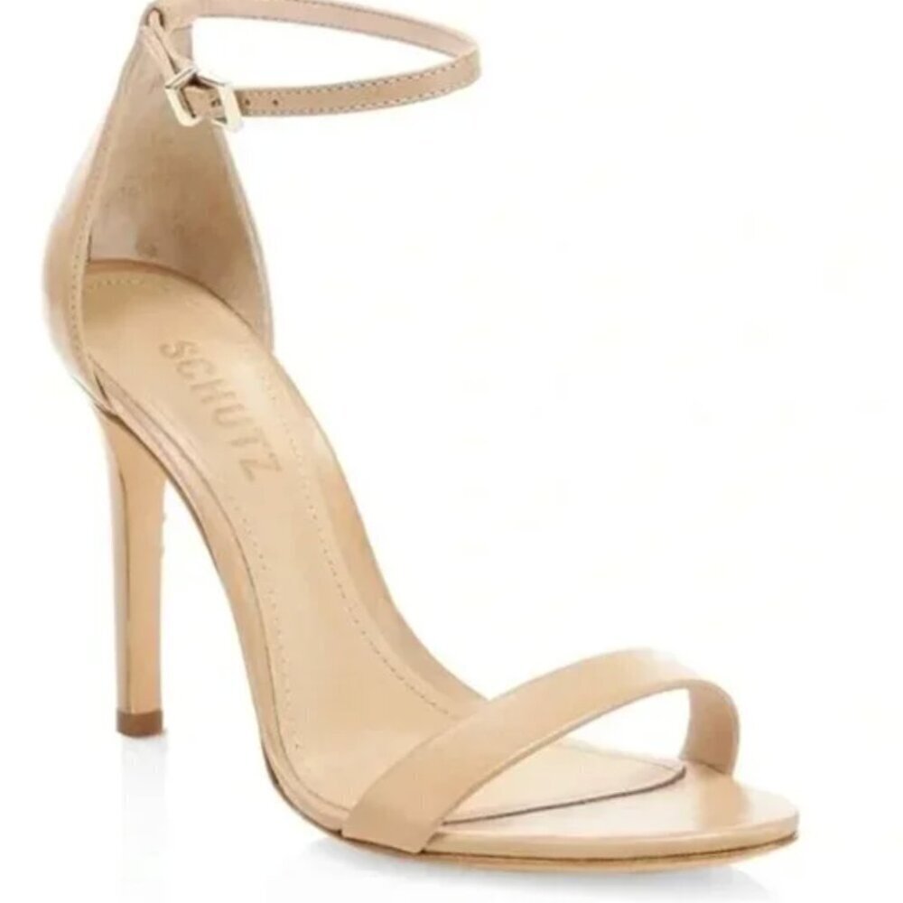 Schutz Cadey Leather Ankle-Strap Sandal Heels Nude 7.5 SCUFFS: Fair Condition